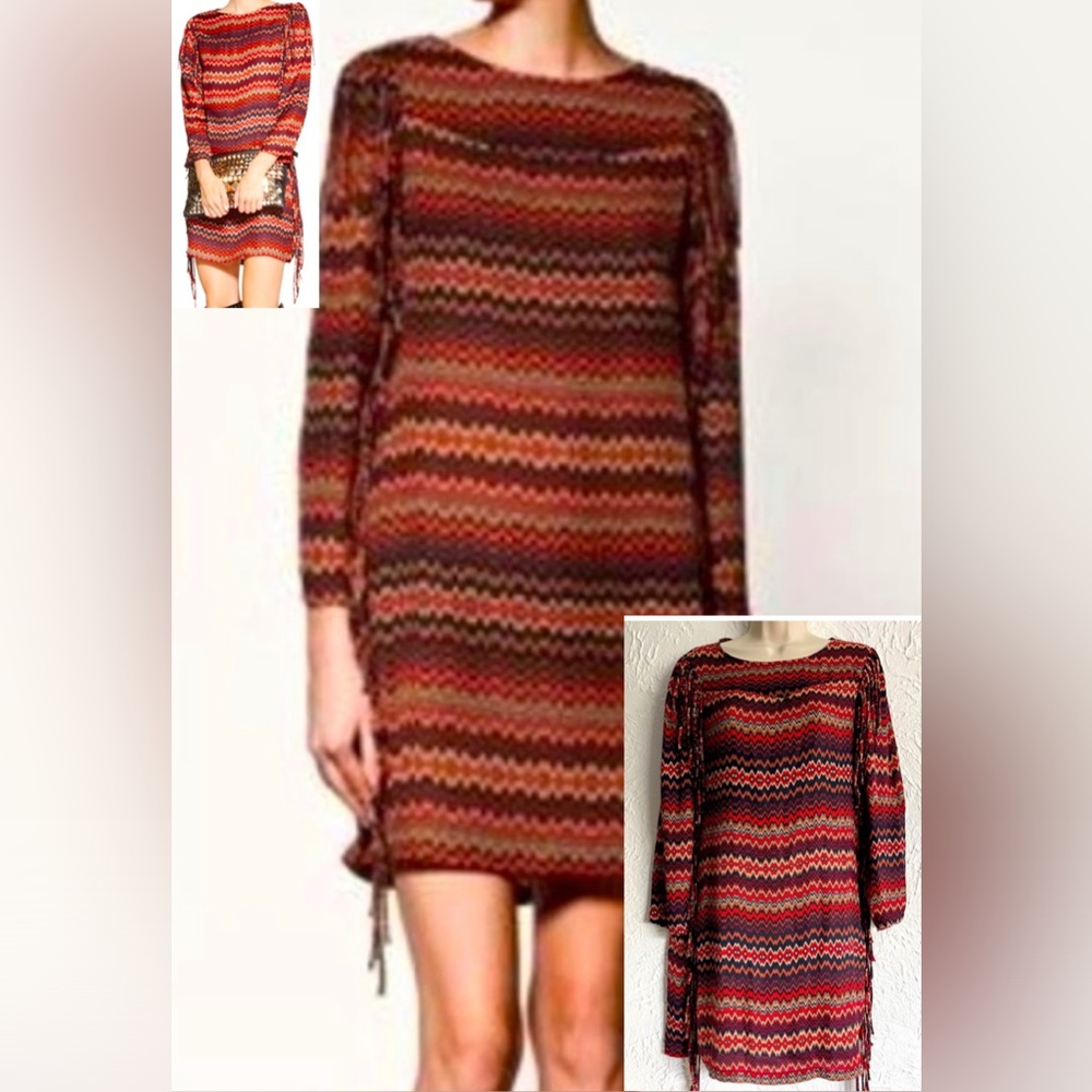 Zara Multi-colored Fringe Shift Dress Sz M